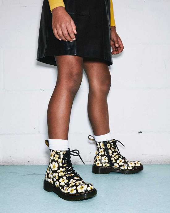 Botines Dr. Martens 1460 Floral Niña Negros/Amarillos MX-27408